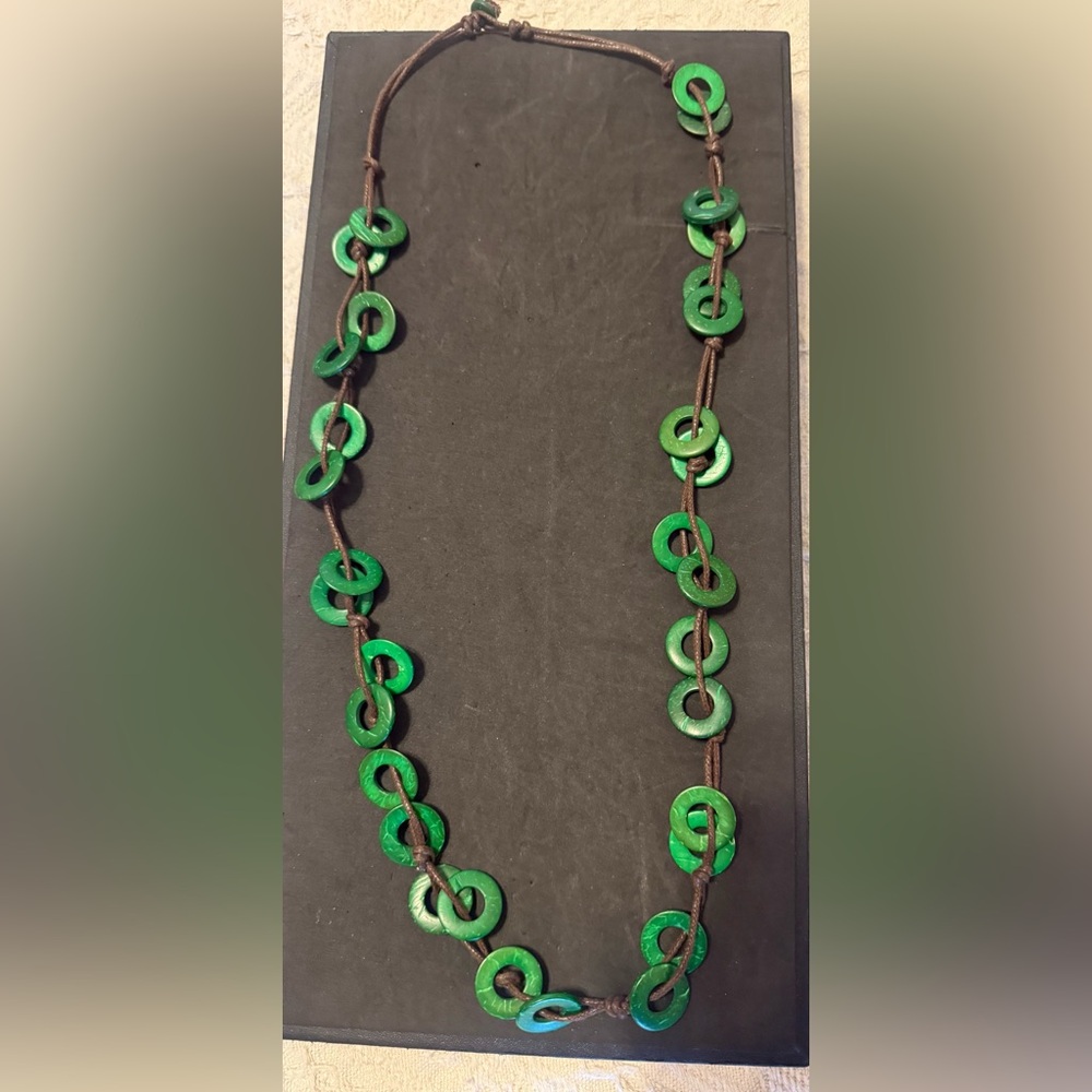 Handcrafted Wood Green Bead-Link Necklace